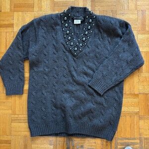 Vintage 80s oversized knit sweater with beads +* accepting offers